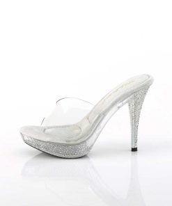 Slip In Klackar Mini Plata höga klackar | Transparent 11,5 Cm Elegant-401 Strass Stenar Plata Tofflor Dam