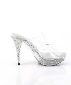 Slip In Klackar Mini Plata höga klackar | Silver 11,5 Cm Elegant-402 Hogklackade Plata Mules Med Strass Stenar