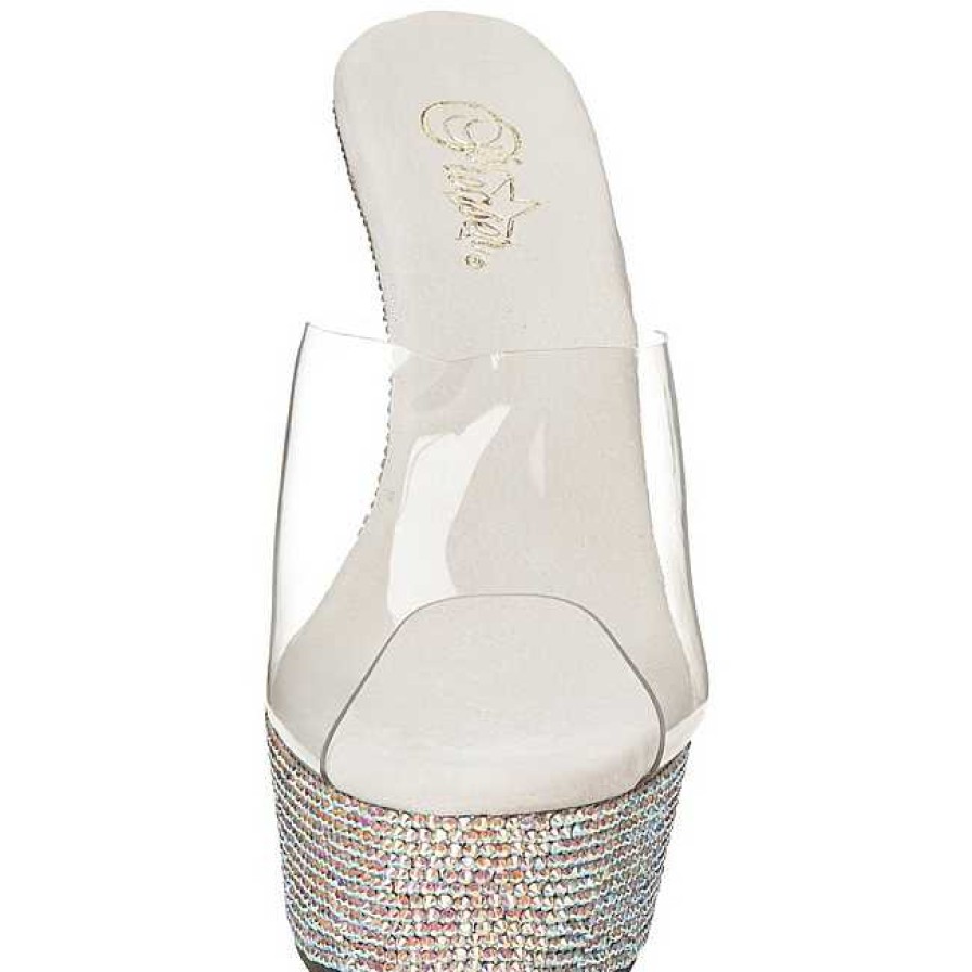 Slip In Klackar Mini Plata höga klackar | Silver Strass 15,5 Cm Bejeweled-601Dm Hoga Slip In Skor Plata