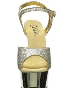 Hoga Klackar Mini Plata höga klackar | Guld 15 Cm Pleaser Delight-609G Krom Hogklackade Sandaletter