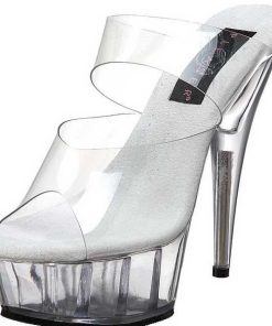 Slip In Klackar Mini Plata höga klackar | Transparent 15,5 Cm Pleaser Delight-602 Plata Hoga Slip In Mules