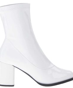 Stovletter Dam Utan Plata höga klackar | Vit Lacklader 7,5 Cm Gogo-150 Stretch Ankleboots Med Blockklack Till Kvinnor