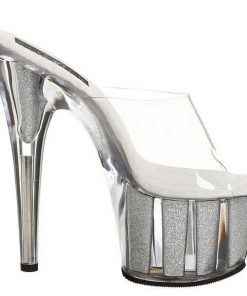 Slip In Klackar Mer Plata höga klackar | Silver 18 Cm Adore-701G Glitter Plata Hoga Slip In Mules