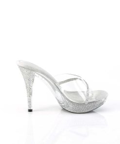 Slip In Klackar Mini Plata höga klackar | Silver 11,5 Cm Elegant-401R Hogklackade Plata Mules Med Strass Stenar