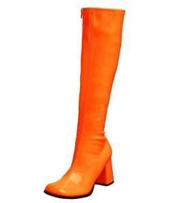 Stovlar Dam Utan Plata höga klackar | Orange Lackstovlar Blockklack 7,5 Cm - 70 Tal Hippie Boots Disco Gogo Knahoga Stovlar