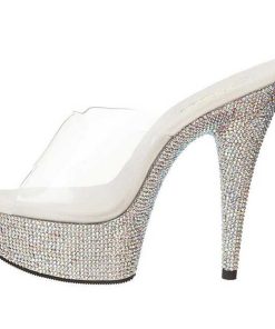 Slip In Klackar Mini Plata höga klackar | Silver Strass 15,5 Cm Bejeweled-601Dm Hoga Slip In Skor Plata