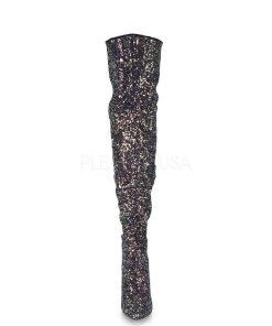 Larhoga Stovlar Utan Plata höga klackar | Svart Glitter 13 Cm Courtly-3015 Pleaser Larhoga Stovlar