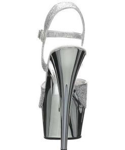 Hoga Klackar Mini Plata höga klackar | Silver 15 Cm Pleaser Delight-609G Krom Hogklackade Sandaletter