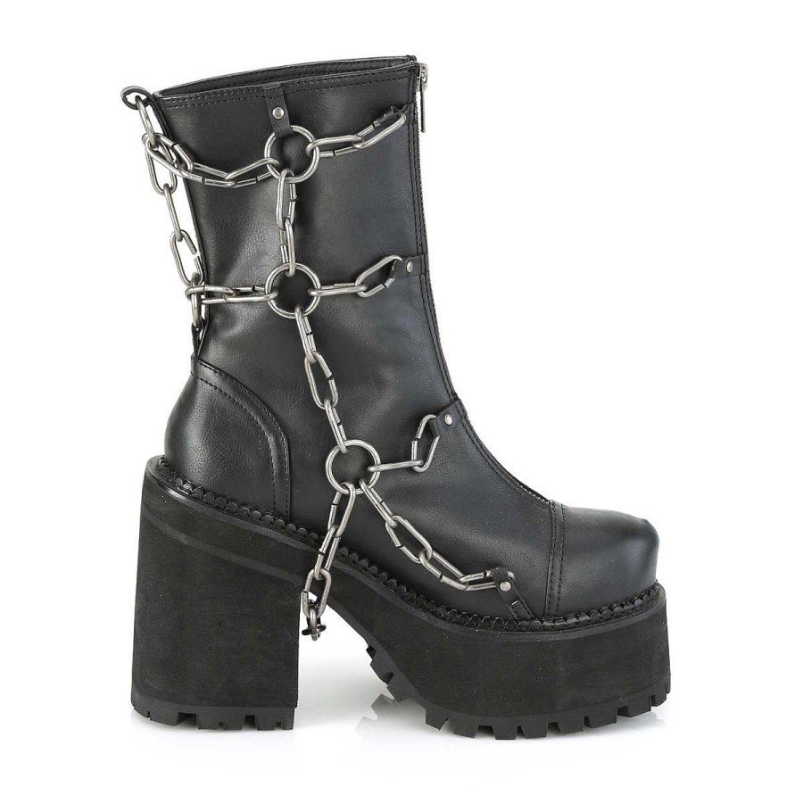 Demoniacult Skor & Stovlar Dam höga klackar | Svart Vegan 12 Cm Assault-66 Lolita Plata Ankleboots Med Blockklack Till Kvinnor