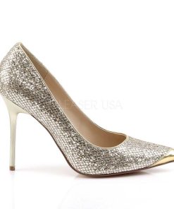 Pumps Klackar Utan Plata höga klackar | Guld Glitter 10 Cm Classique-20 Spetsiga Pumps Med Stilettklackar