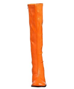 Stovlar Dam Utan Plata höga klackar | Orange Lackstovlar Blockklack 7,5 Cm - 70 Tal Hippie Boots Disco Gogo Knahoga Stovlar