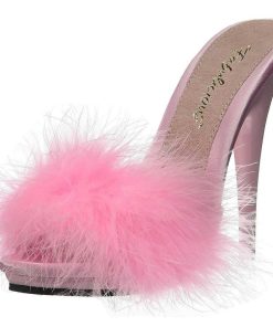 Slip In Klackar Mini Plata höga klackar | Pink 13 Cm Poise-501F Maraboufjadrar Hoga Slip In Skor