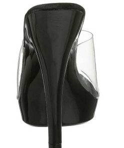 Slip In Klackar Mini Plata höga klackar | Svart Transparent 13 Cm Fabulicious Lip-101 Plata Mules Hoga Klackar