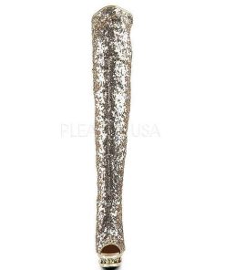 Larhoga Stovlar Med Plata höga klackar | Guld Paljetter 15 Cm Pleaser Blondie-R-3011 Plata Overknee Stovlar