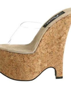 Slip In Klackar Mini Plata höga klackar | Transparent 16,5 Cm Pleaser Beau-601 Kork Kilklackar Wedges Skor