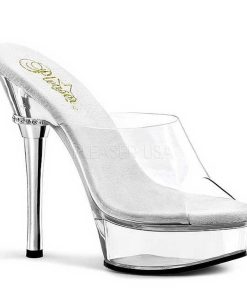 Slip In Klackar Mini Plata höga klackar | Transparent 14 Cm Pleaser Allure-601 Plata Mules Hoga Klackar