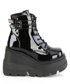 Demoniacult Skor & Stovlar Dam höga klackar | Lacklader 11,5 Cm Shaker-52 Alternativa Wedge Plataboots Svart