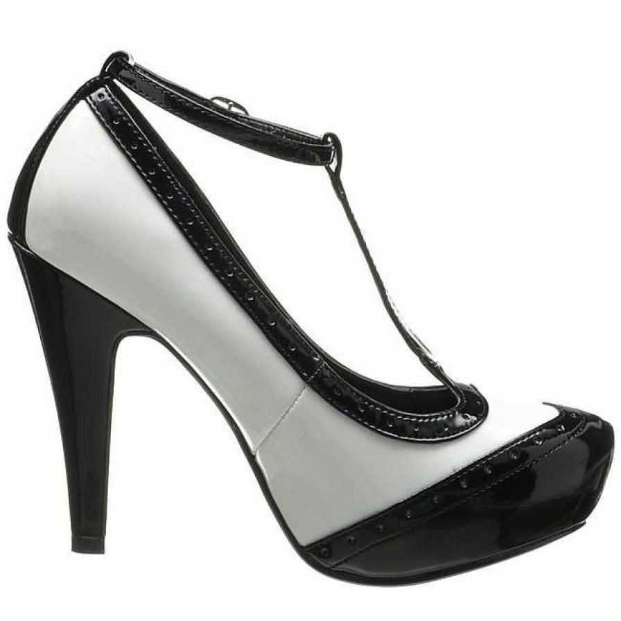 Pumps Klackar Mini Plata höga klackar | Svart Vit 11,5 Cm Retro Vintage Bettie-22 Damskor Med Hog Klack