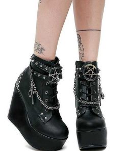 Demoniacult Skor & Stovlar Dam höga klackar | Konstlader 13 Cm Poison-101 Lolita Stovletter Goth Plata Kilklackar