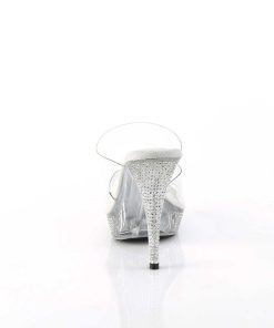 Slip In Klackar Mini Plata höga klackar | Silver 11,5 Cm Elegant-402 Hogklackade Plata Mules Med Strass Stenar