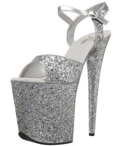 Hoga Klackar Mer Plata höga klackar | Silver 20 Cm Flamingo-810Lg Glitter Plata Klackar Skor