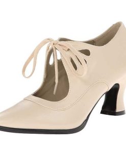 Pumps Klackar Utan Plata höga klackar | Beige Konstlader 7 Cm Retro Vintage Victorian-03 Kvinnor Pumps Med Lag Klack