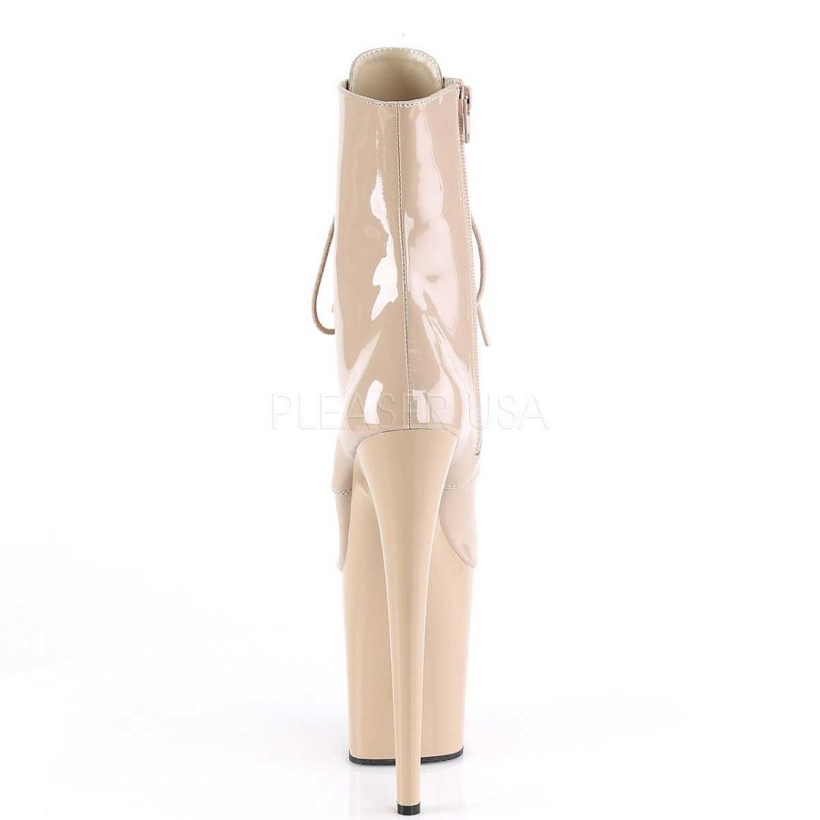 Stovletter Dam Med Plata höga klackar | Beige Lack 20 Cm Flamingo-1020 Plata Stovletter