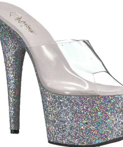 Slip In Klackar Mer Plata höga klackar | Silver 18 Cm Adore-701Lg Glitter Plata Tofflor Dam Med Klack