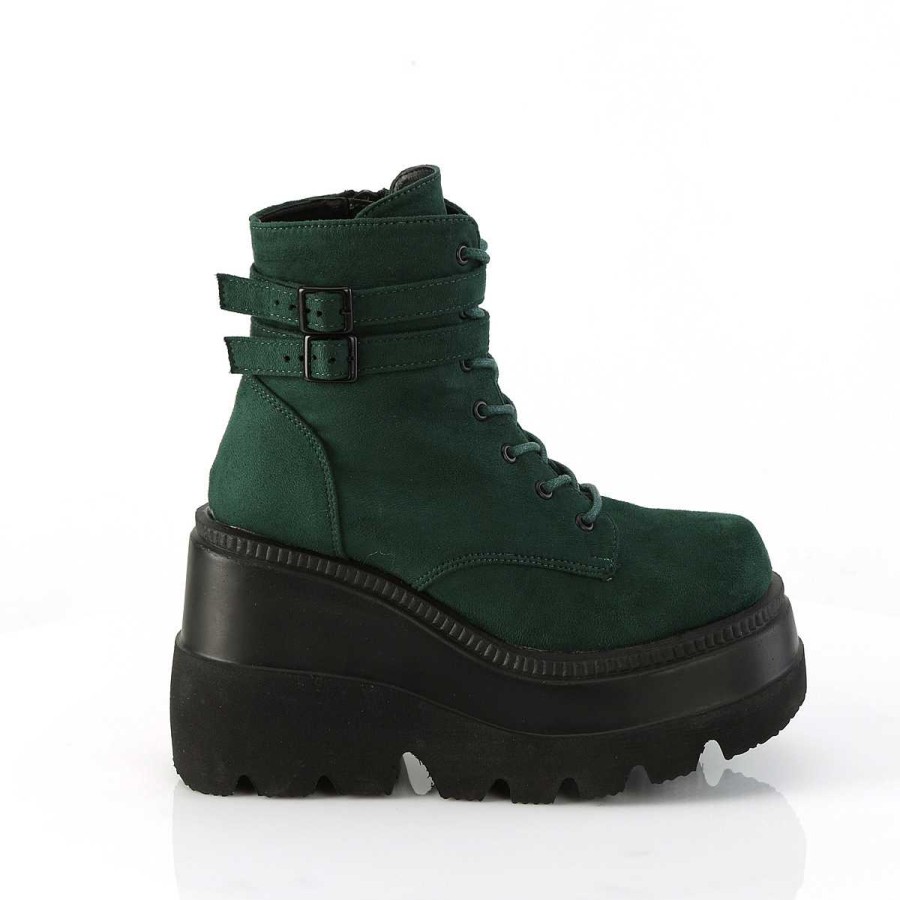 Demoniacult Skor & Stovlar Dam höga klackar | Gron Suede 11,5 Cm Shaker-52 Alternativa Wedge Plataboots Svart