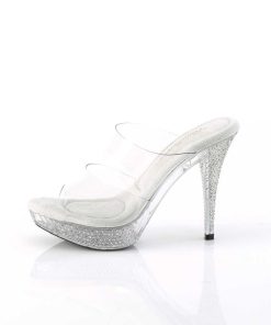 Slip In Klackar Mini Plata höga klackar | Silver 11,5 Cm Elegant-402 Hogklackade Plata Mules Med Strass Stenar