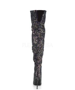 Larhoga Stovlar Utan Plata höga klackar | Svart Glitter 13 Cm Courtly-3015 Pleaser Larhoga Stovlar