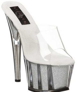 Slip In Klackar Mer Plata höga klackar | Silver 18 Cm Adore-701G Glitter Plata Hoga Slip In Mules