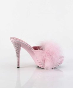 Slip In Klackar Mini Plata höga klackar | Konstlader 11,5 Cm Elegant-401F Rosa Hogklackade Mules Maraboufjadrar