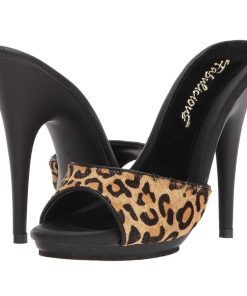 Slip In Klackar Mini Plata höga klackar | Leopard 13 Cm Fabulicious Poise-501Fur Dam Tofflor Med Hoga Klack