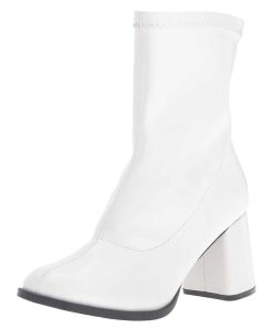 Stovletter Dam Utan Plata höga klackar | Vit Konstlader 7,5 Cm Gogo-150 Stretch Ankleboots Med Blockklack Till Kvinnor