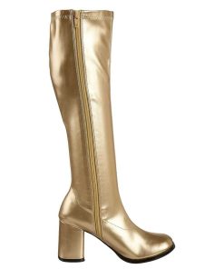 Stovlar Dam Utan Plata höga klackar | Gyllene Vinylstovlar Blockklack 7,5 Cm Vinyl - 70 Tal Hippie Disco Gogo Knahoga Boots