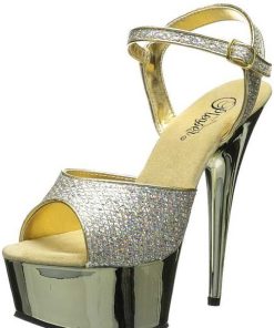 Hoga Klackar Mini Plata höga klackar | Guld 15 Cm Pleaser Delight-609G Krom Hogklackade Sandaletter