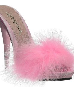 Slip In Klackar Mini Plata höga klackar | Pink 13 Cm Poise-501F Maraboufjadrar Hoga Slip In Skor