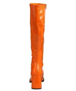 Stovlar Dam Utan Plata höga klackar | Orange Lackstovlar Blockklack 7,5 Cm - 70 Tal Hippie Boots Disco Gogo Knahoga Stovlar