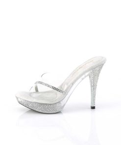 Slip In Klackar Mini Plata höga klackar | Silver 11,5 Cm Elegant-401R Hogklackade Plata Mules Med Strass Stenar