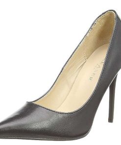 Pumps Klackar Utan Plata höga klackar | Svart Konstlader 10 Cm Classique-20 Spetsiga Pumps Med Stilettklackar