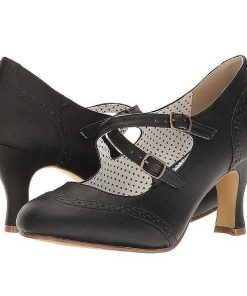 Pumps Klackar Utan Plata höga klackar | Svart 7,5 Cm Retro Vintage Flapper-35 Pinup Pumps Skor Med Lag Klack