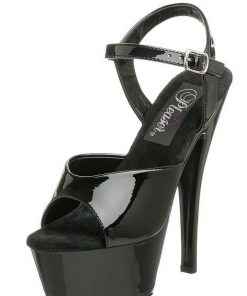 Hoga Klackar Mini Plata höga klackar | Svart Lack 15 Cm Pleaser Kiss-209 Hoga Sandaletter Med Klack