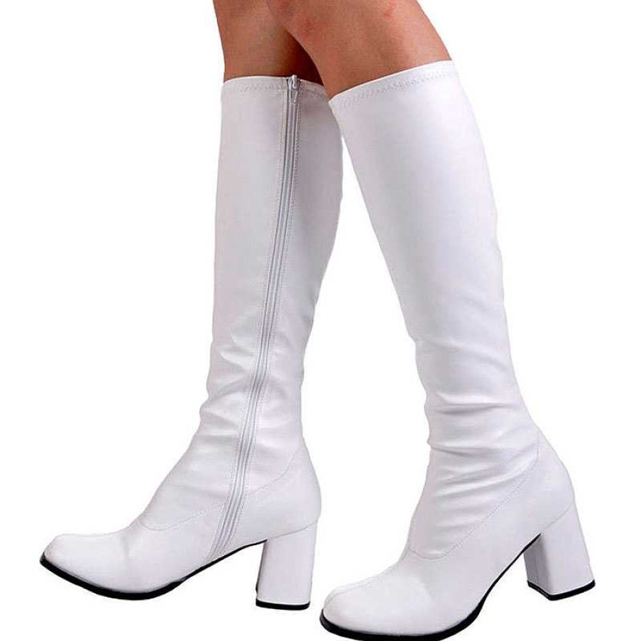 Stovlar Dam Utan Plata höga klackar | Vita Vinylstovlar Blockklack 7,5 Cm Vinyl - 70 Tal Hippie Disco Gogo Knahoga Boots