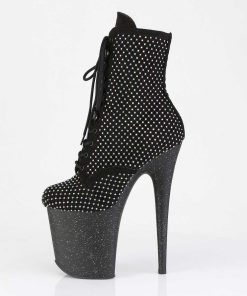 Stovletter Dam Med Plata höga klackar | Flamingo-1020Rm 20 Cm Pleaser Hogklackade Boots Strass Svart