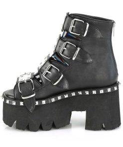 Demoniacult Skor & Stovlar Dam höga klackar | Svart Vegan 9 Cm Ashes-70 Lolita Plata Ankleboots Med Blockklack Till Kvinnor