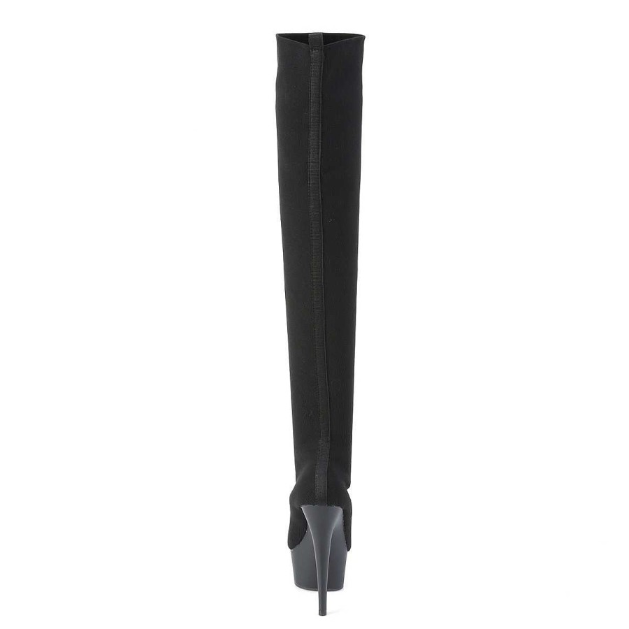 Larhoga Stovlar Med Plata höga klackar | Stretch Nylon 15 Cm Delight-3002-1 Sexy Overknee Stovlar