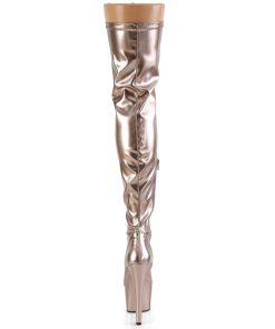 Larhoga Stovlar Med Plata höga klackar | Guld 18 Cm Adore-3000Hwr Hologram Overknee Platastovlar - Pole Dance Overknees