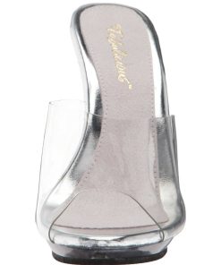 Slip In Klackar Mini Plata höga klackar | Transparent 13 Cm Fabulicious Poise-501 Dam Tofflor Med Hoga Klack