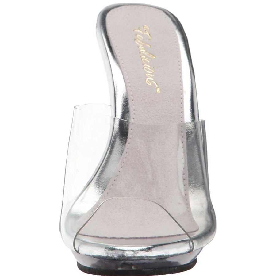 Slip In Klackar Mini Plata höga klackar | Transparent 13 Cm Fabulicious Poise-501 Dam Tofflor Med Hoga Klack